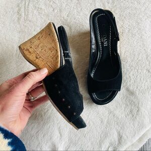 Cordani Black Suede & Cork Sling Back Wedges